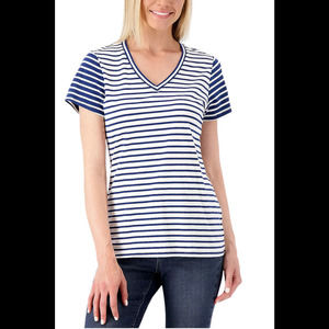 Laurie Felt Contrast Stripe V-Neck Tee Navy - Regular